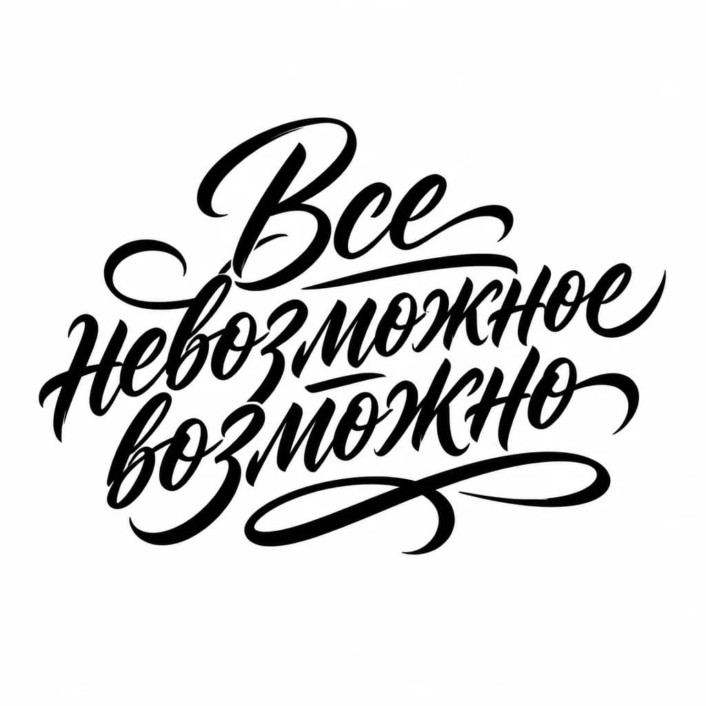 Тату эскиз: Font: Все невозможное возможно  (flowing brush script)