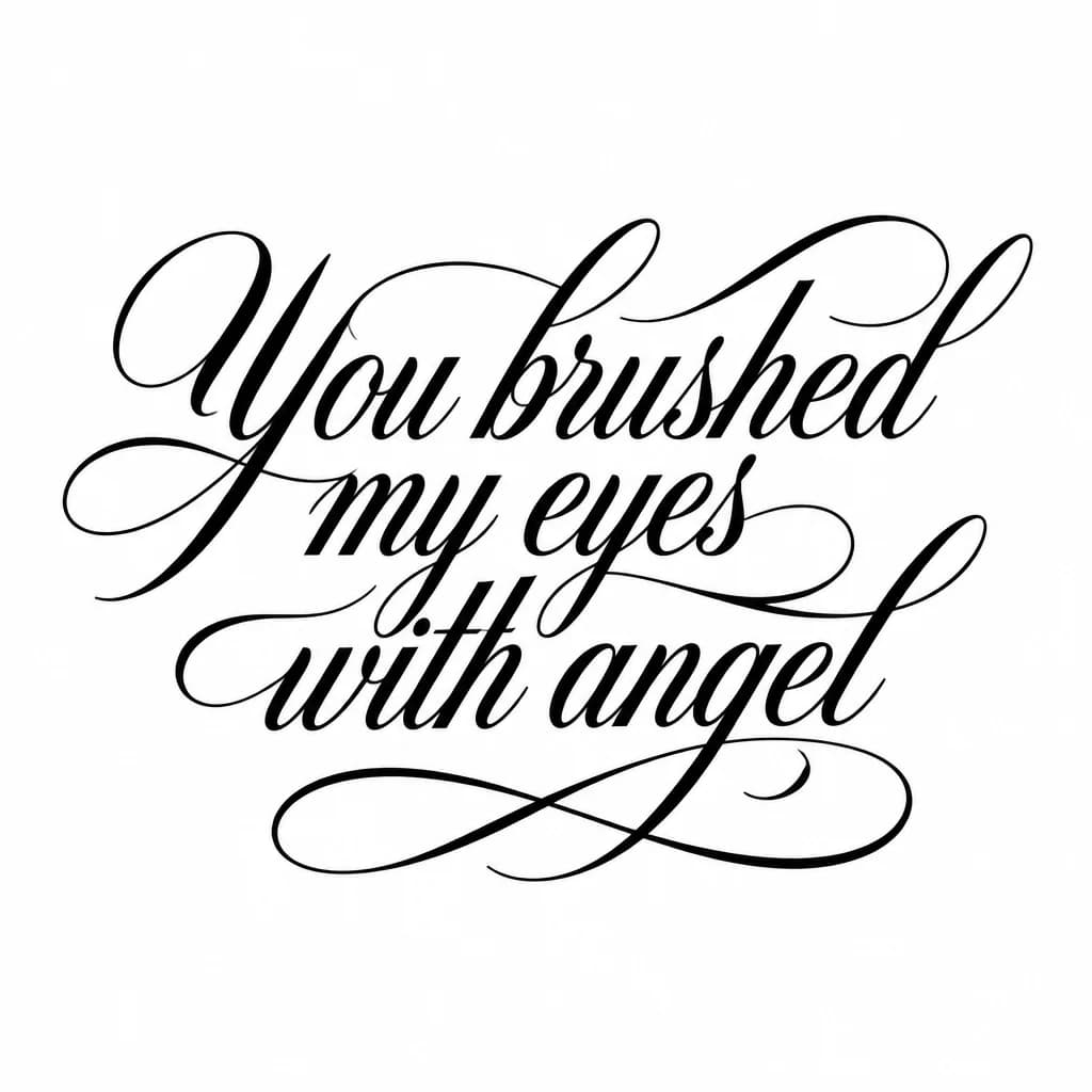 Тату эскиз: Font: You brushed my eyes with angel (elegant calligraphy)