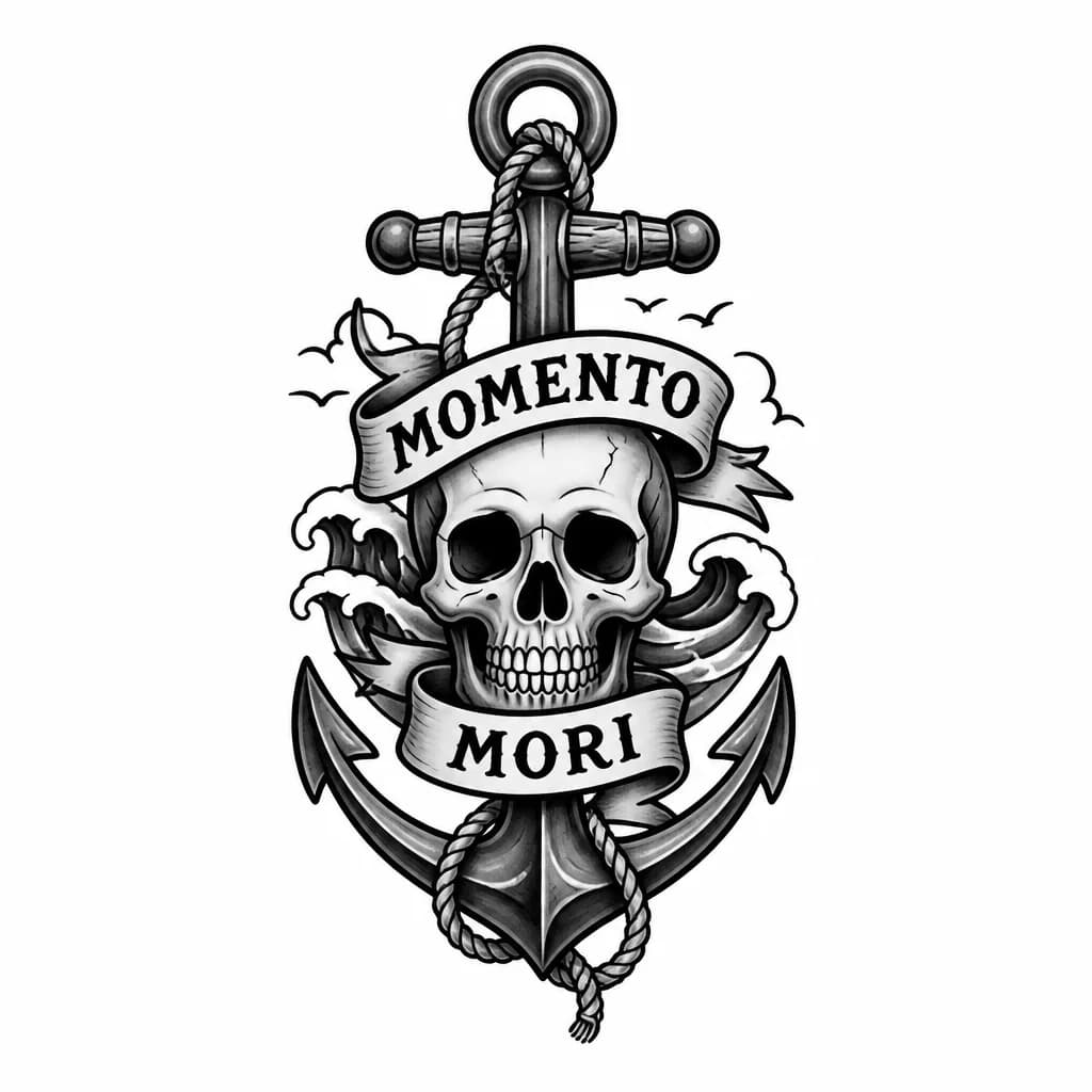 Тату эскиз: Татуировка на предплечье человека на который надпись Momento mori