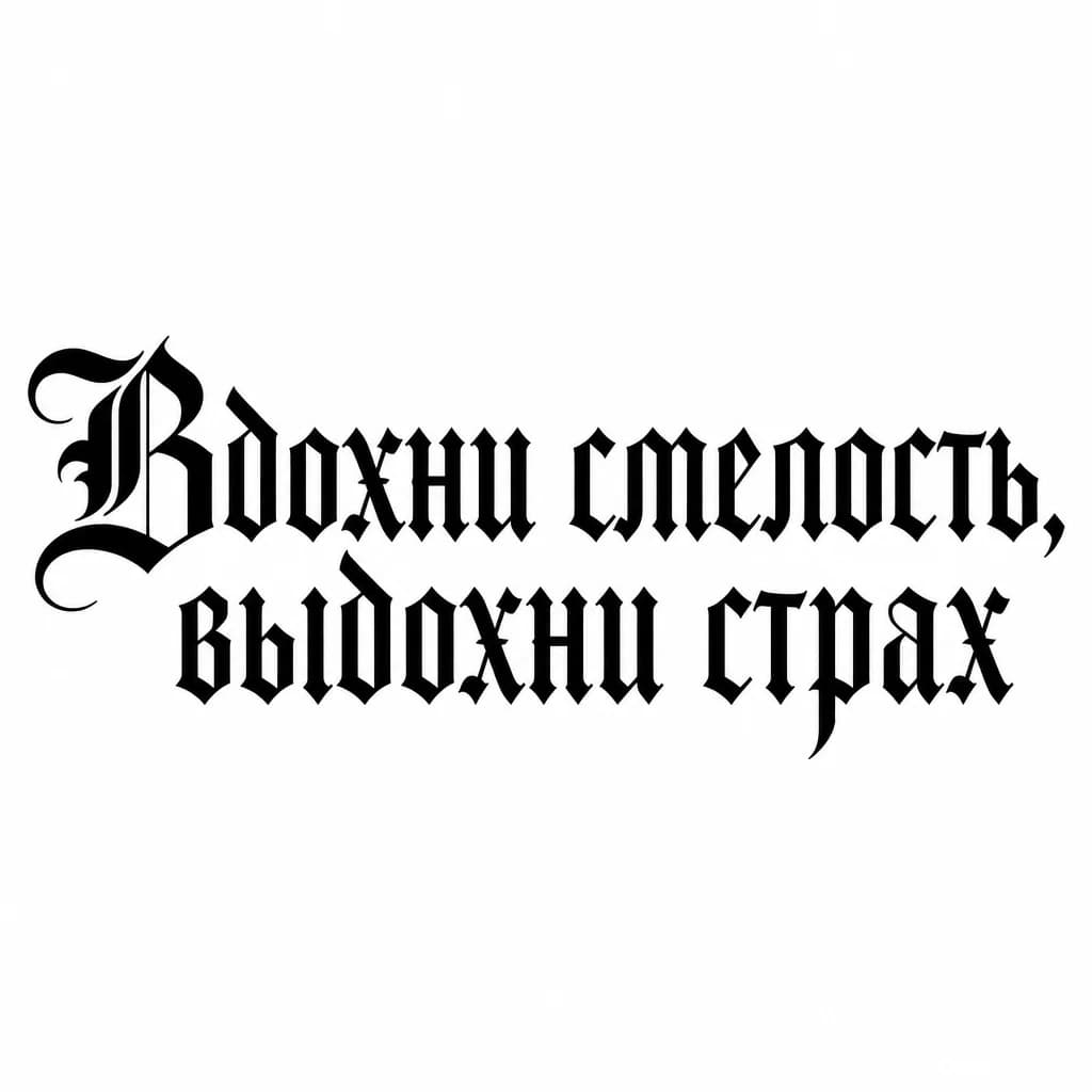 Тату эскиз: Font: Вдохни смелость, выдохни страх (old english blackletter)