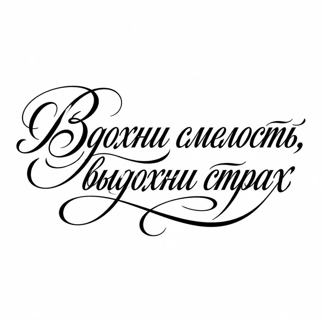 Тату эскиз: Font: Вдохни смелость, выдохни страх (elegant calligraphy)