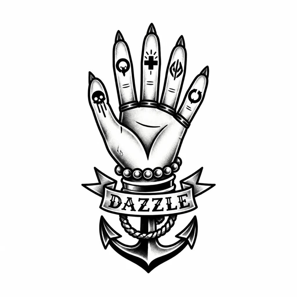 Тату эскиз: скилы героя Dazzle на пальцах минимлистично черно белые 