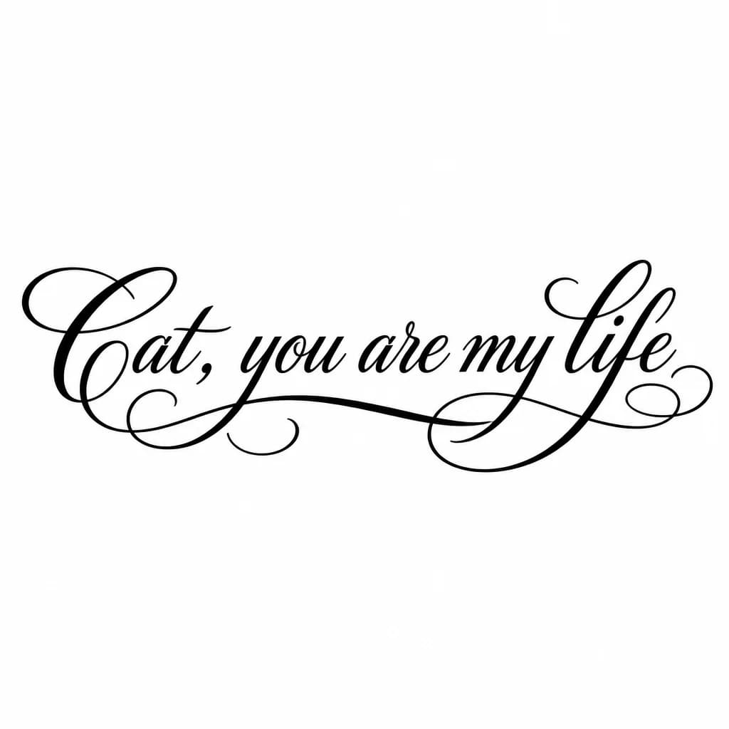 Тату эскиз: Font: Cat, you are my life (elegant cursive script)