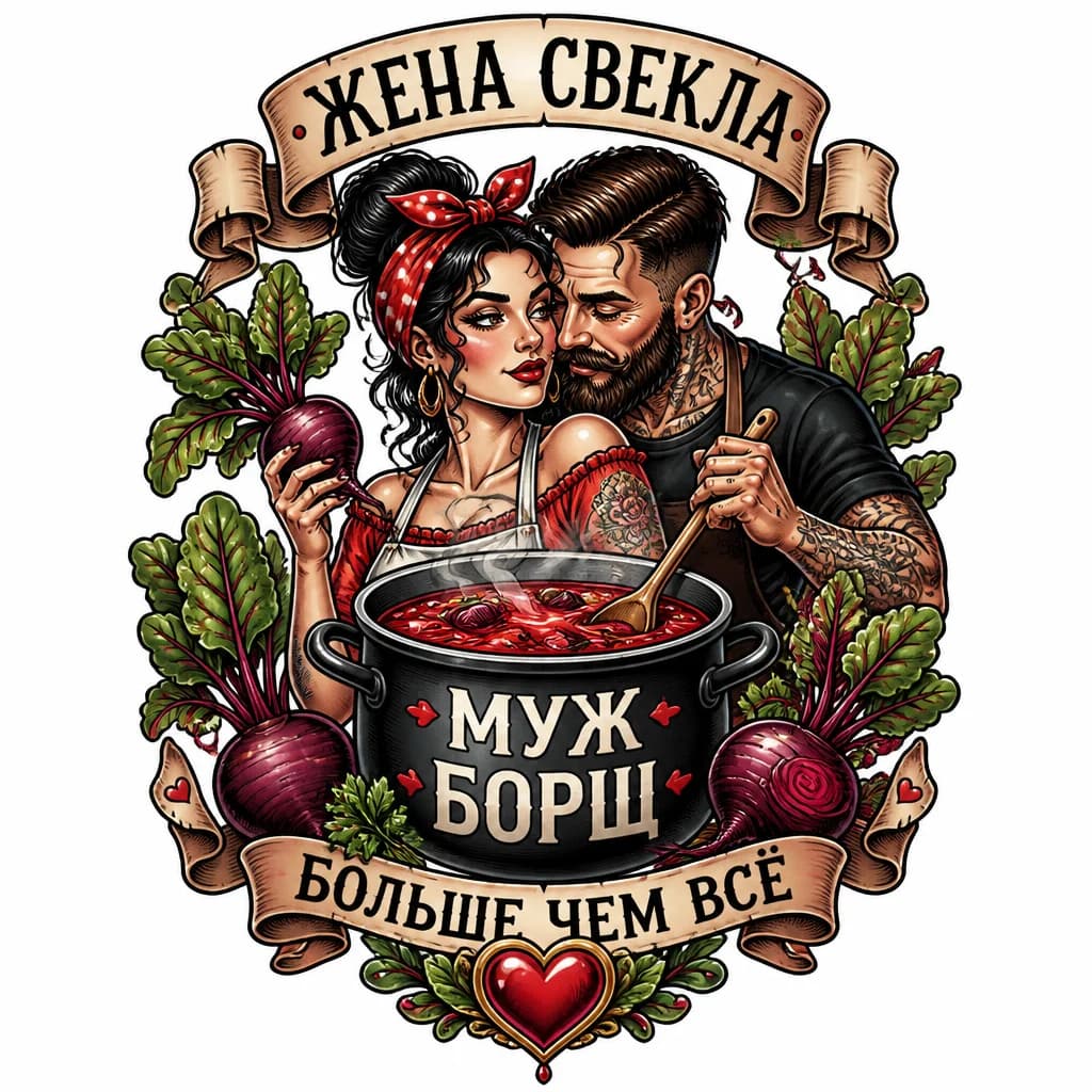 Тату эскиз: Жена свекла муж борщ
