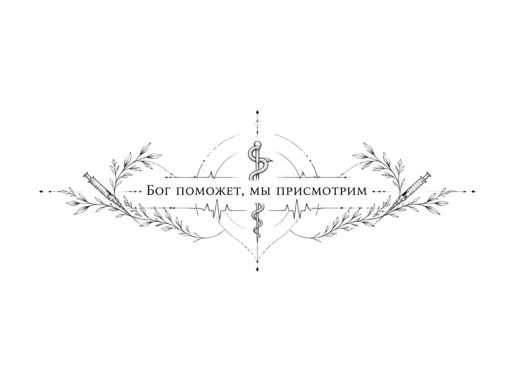 Тату эскиз: татуировка на предплечье, текст в окружении медицинской символики