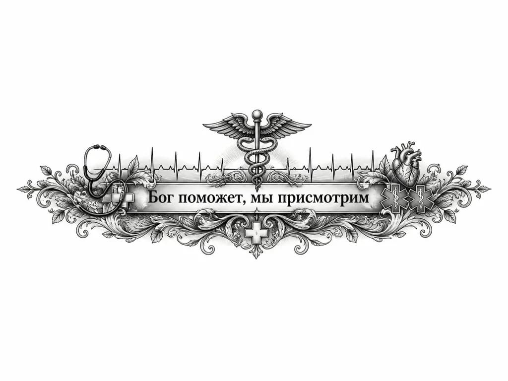 Тату эскиз: татуировка на предплечье, текст в окружении медицинской символики