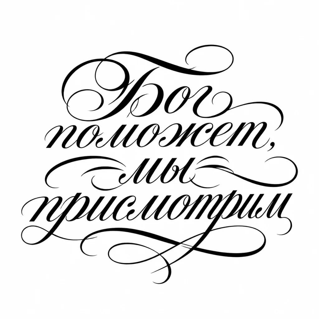 Тату эскиз: Font: Бог поможет, мы присмотрим (elegant calligraphy)