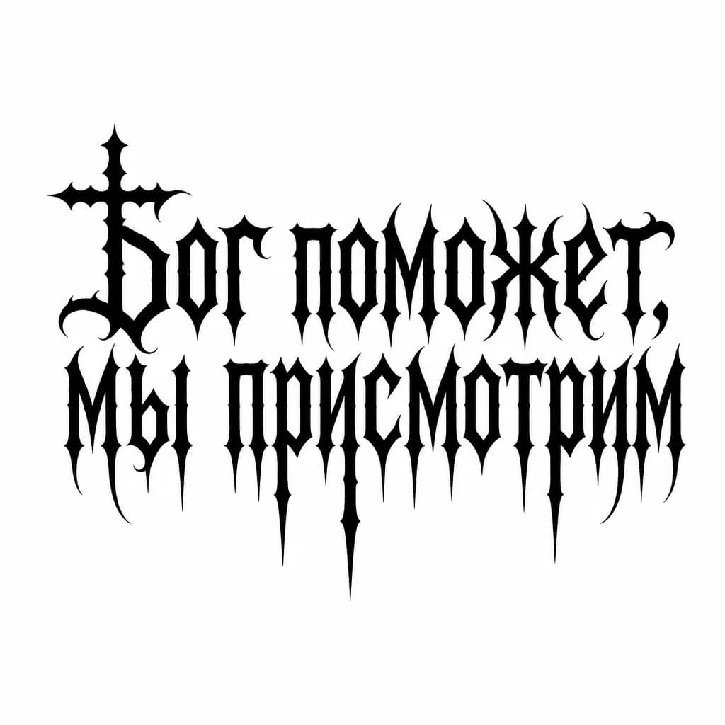 Тату эскиз: Font: Бог поможет, мы присмотрим (dark horror lettering)