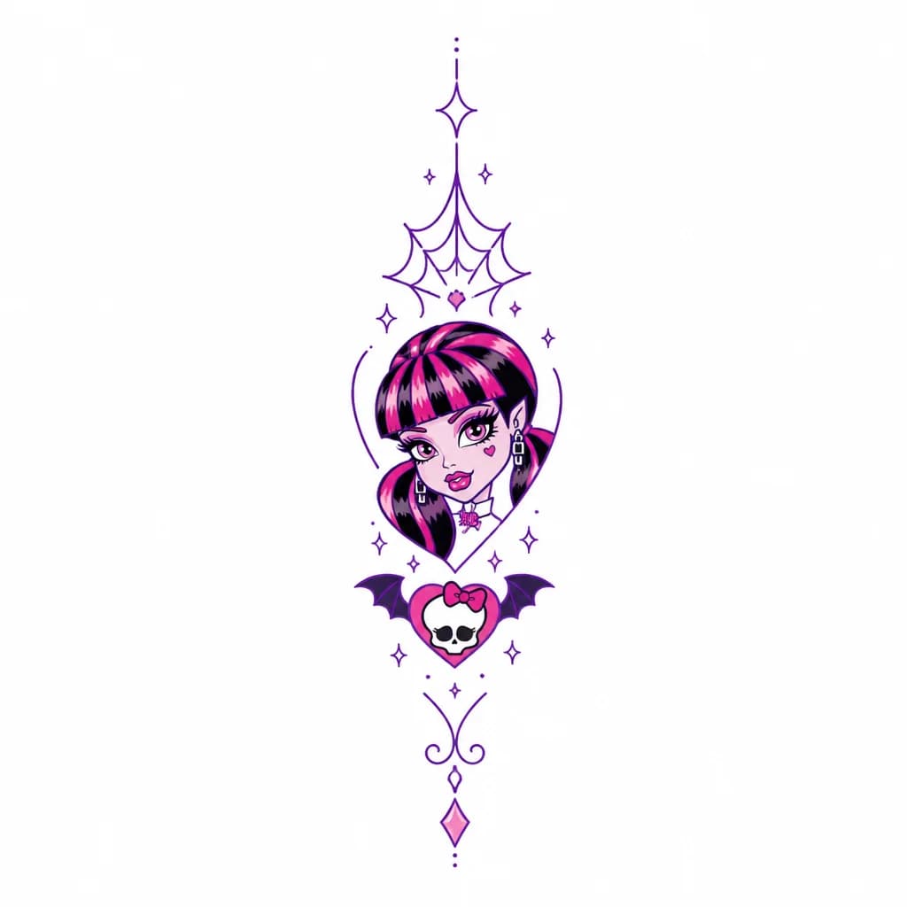 Тату эскиз: тату в стиле monster high, фиолетовый контур