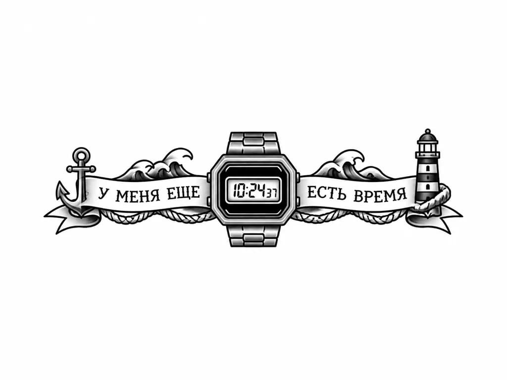 Тату эскиз: электронные часы с указание последней секунды