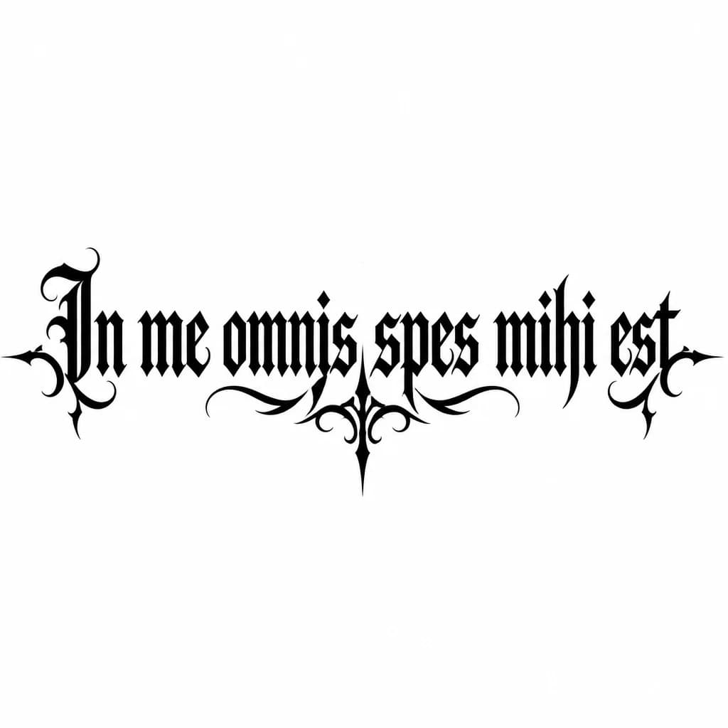 Тату эскиз: Font: In me omnis spes mihi est (gothic dark lettering)