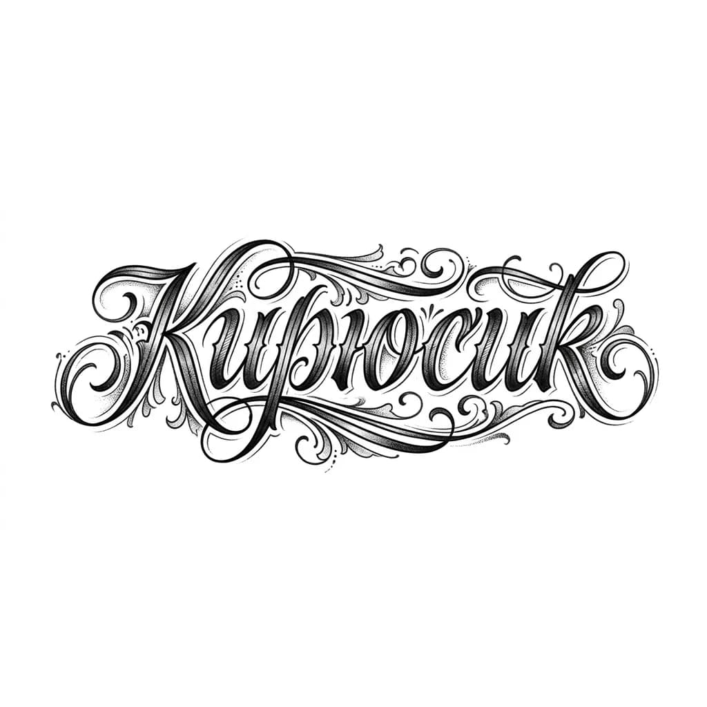 Тату эскиз: Красивая надпись с завитками 