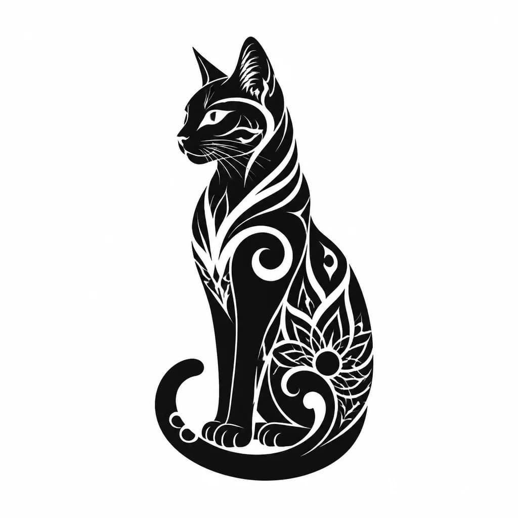 Тату эскиз: Кошка Блэкворк