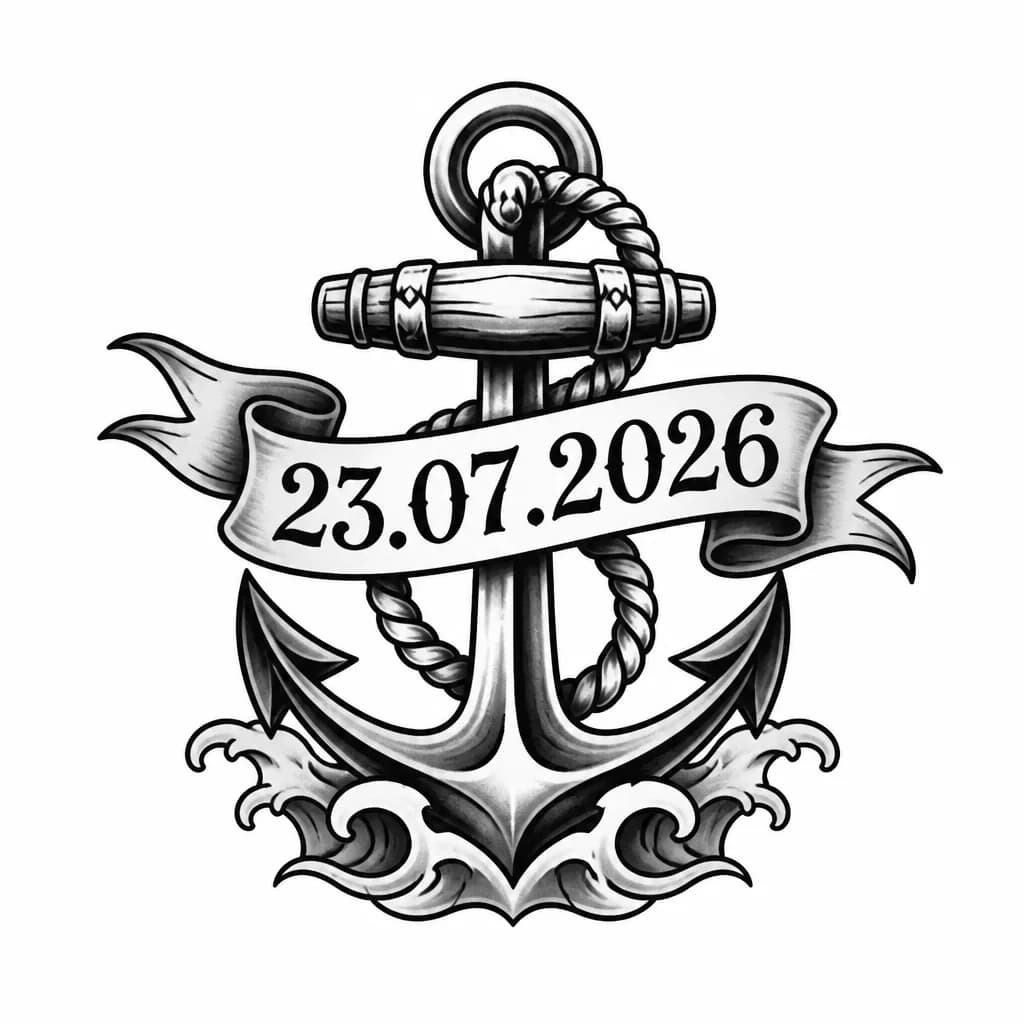 Тату эскиз: Тату с красивой надписью даты свадьбы 23.07.2026