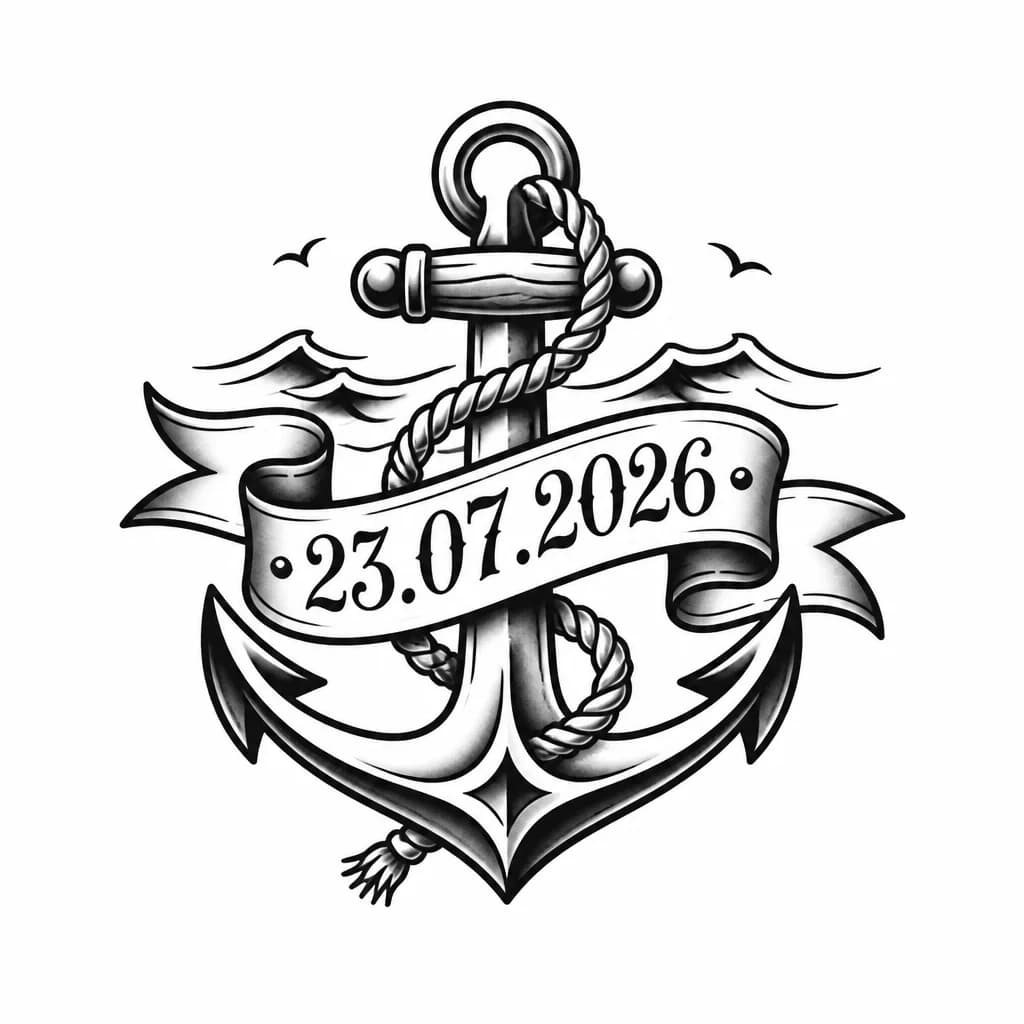 Тату эскиз: Тату с красивой надписью даты свадьбы 23.07.2026 с красивыми линиями