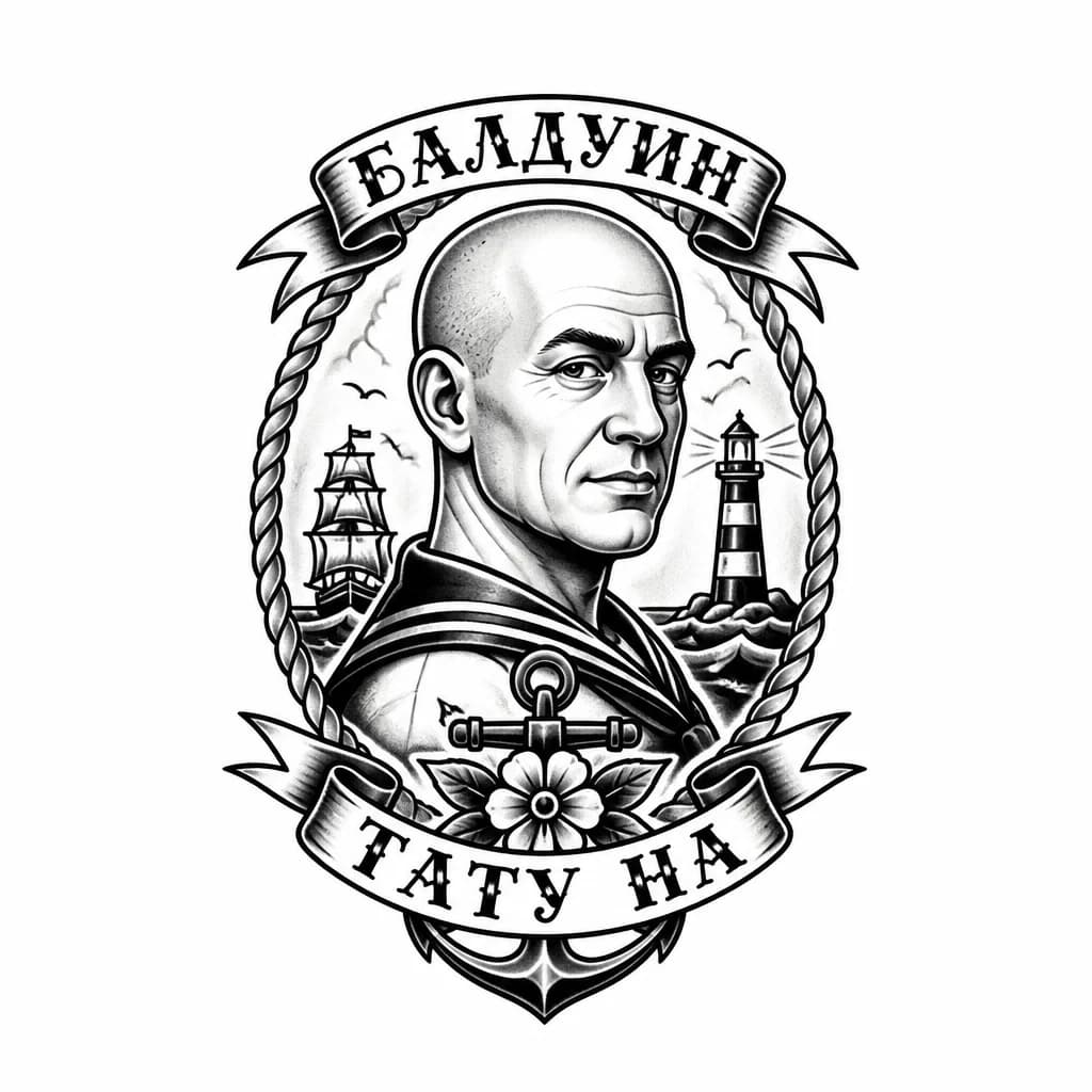 Тату эскиз: Балдуин тату на груди 