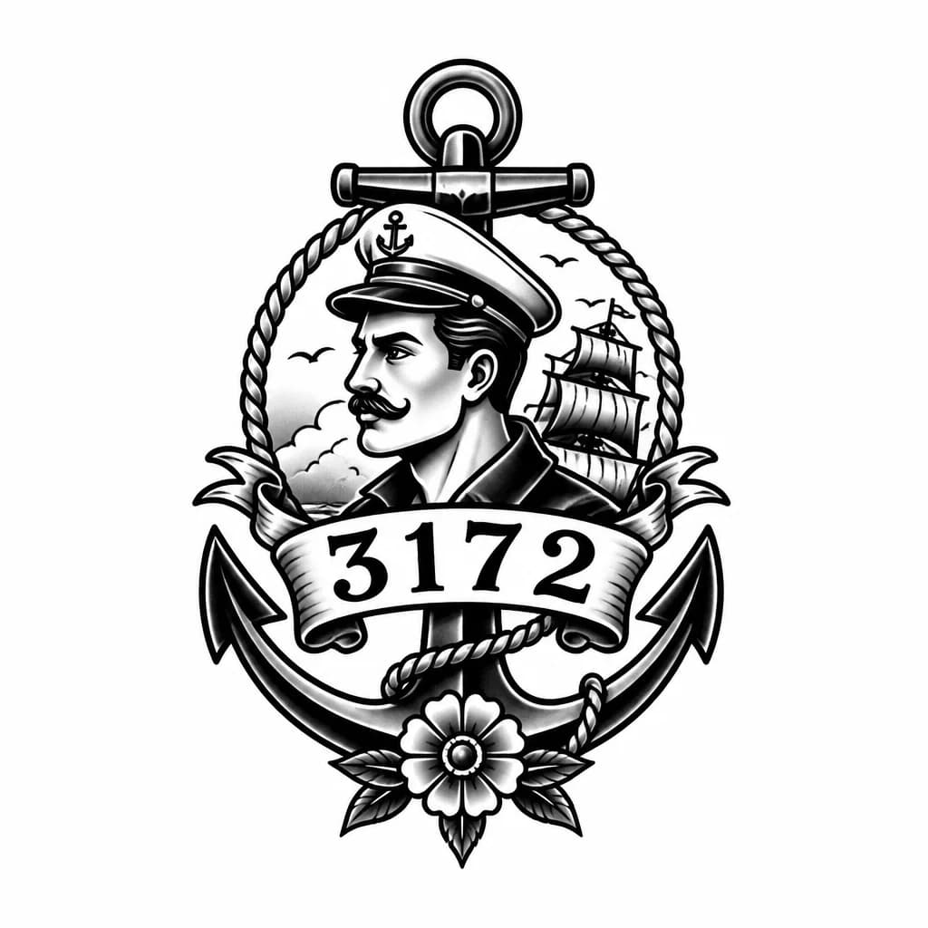 Тату эскиз: Зашифрованные цифры 3172, финансовый код удачи для мужчины 
