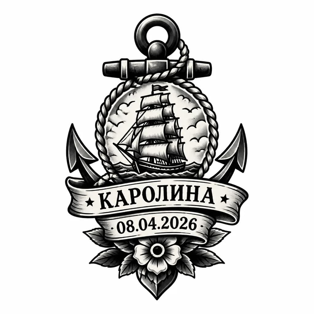 Тату эскиз: Имя дочери Каролина дата рождения 08.04.2026 