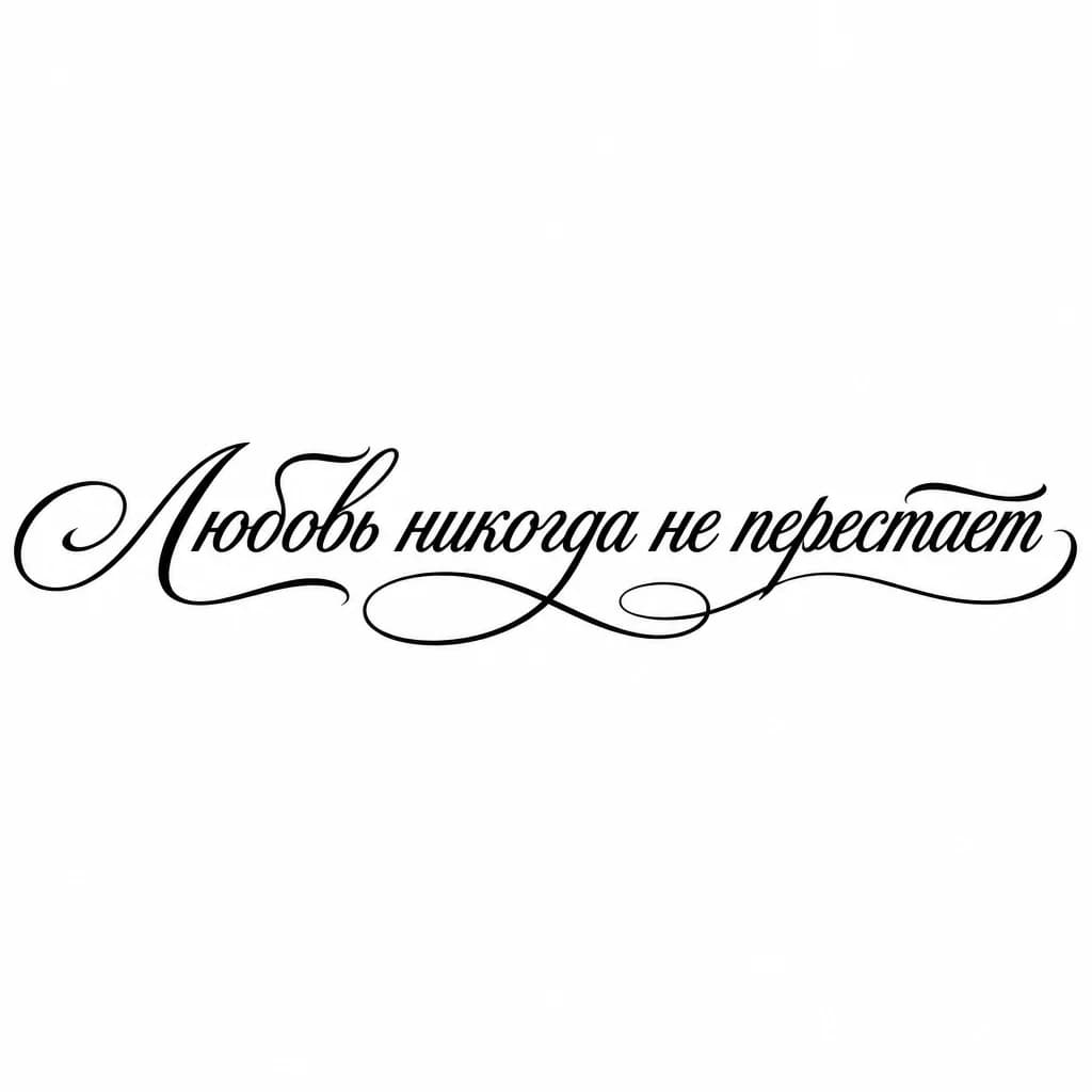 Тату эскиз: Font: Любовь никогда не перестает (elegant cursive script)
