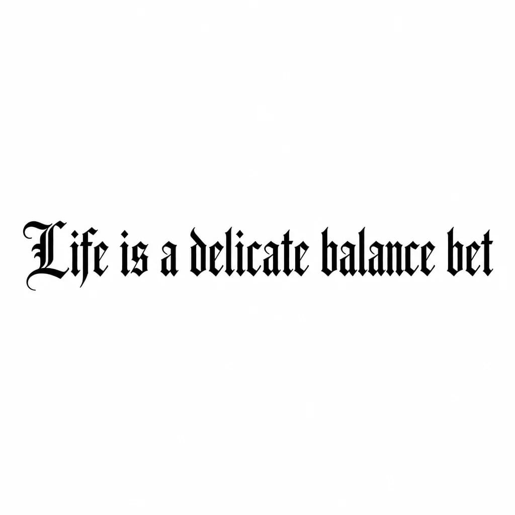 Тату эскиз: Font: Life is a delicate balance bet (old english blackletter)
