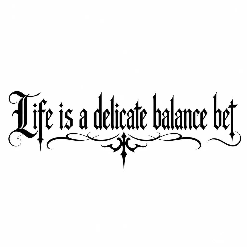 Тату эскиз: Font: Life is a delicate balance bet (gothic dark lettering)
