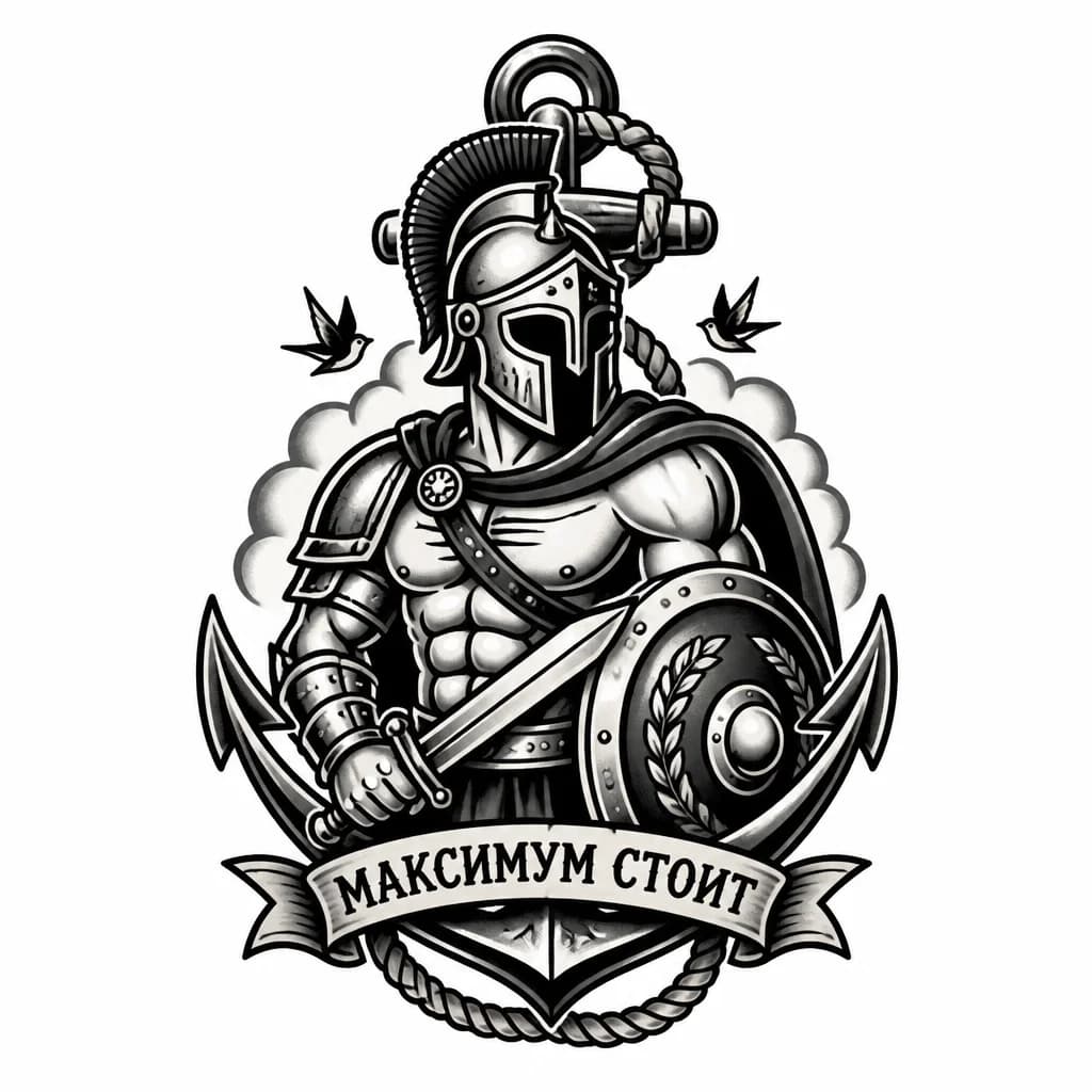 Тату эскиз: Гладиатор похожий на героя из максимума стоит 