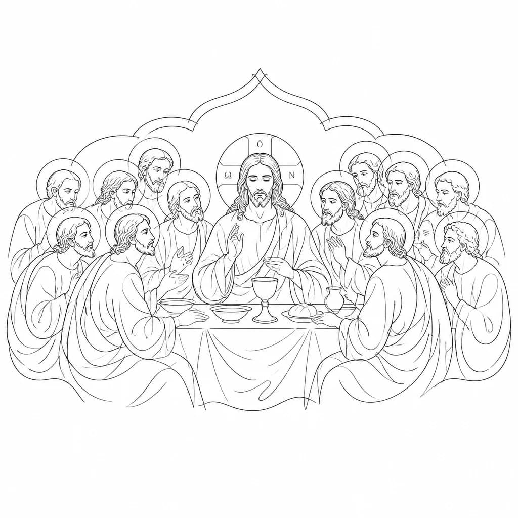 Тату эскиз: Икона Иисус за столом