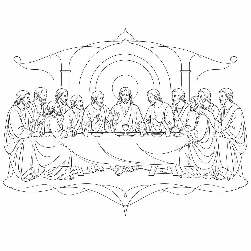 Тату эскиз: Икона Иисус за столом с одиннадцатью людьми 