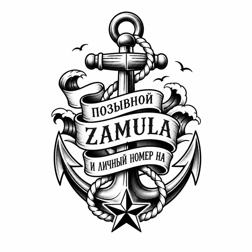 Тату эскиз: Позывной zamula и личный номер на грудб