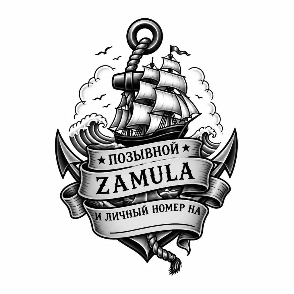 Тату эскиз: Позывной zamula и личный номер на грудб