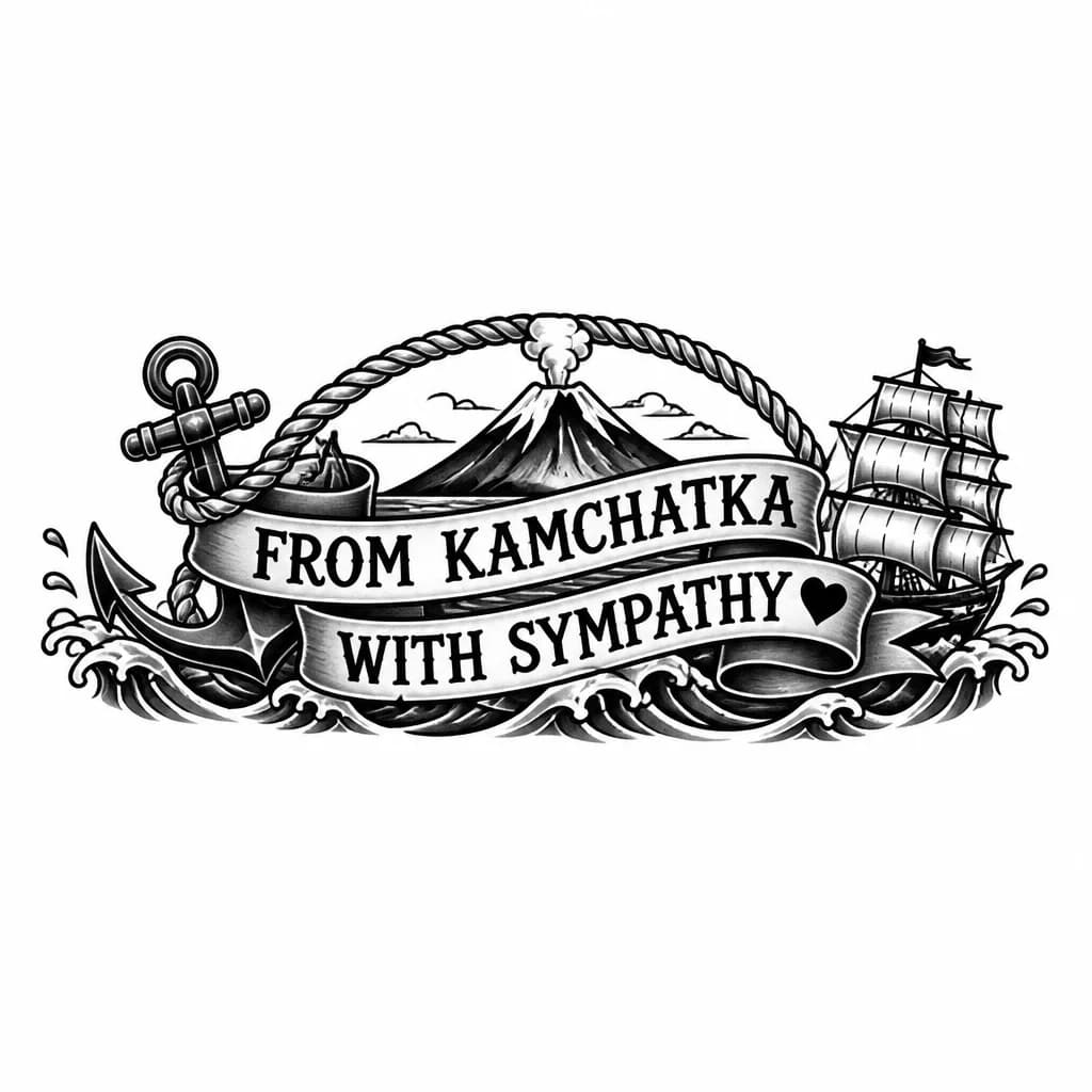 Тату эскиз: From Kamchatka with love с сердечком 