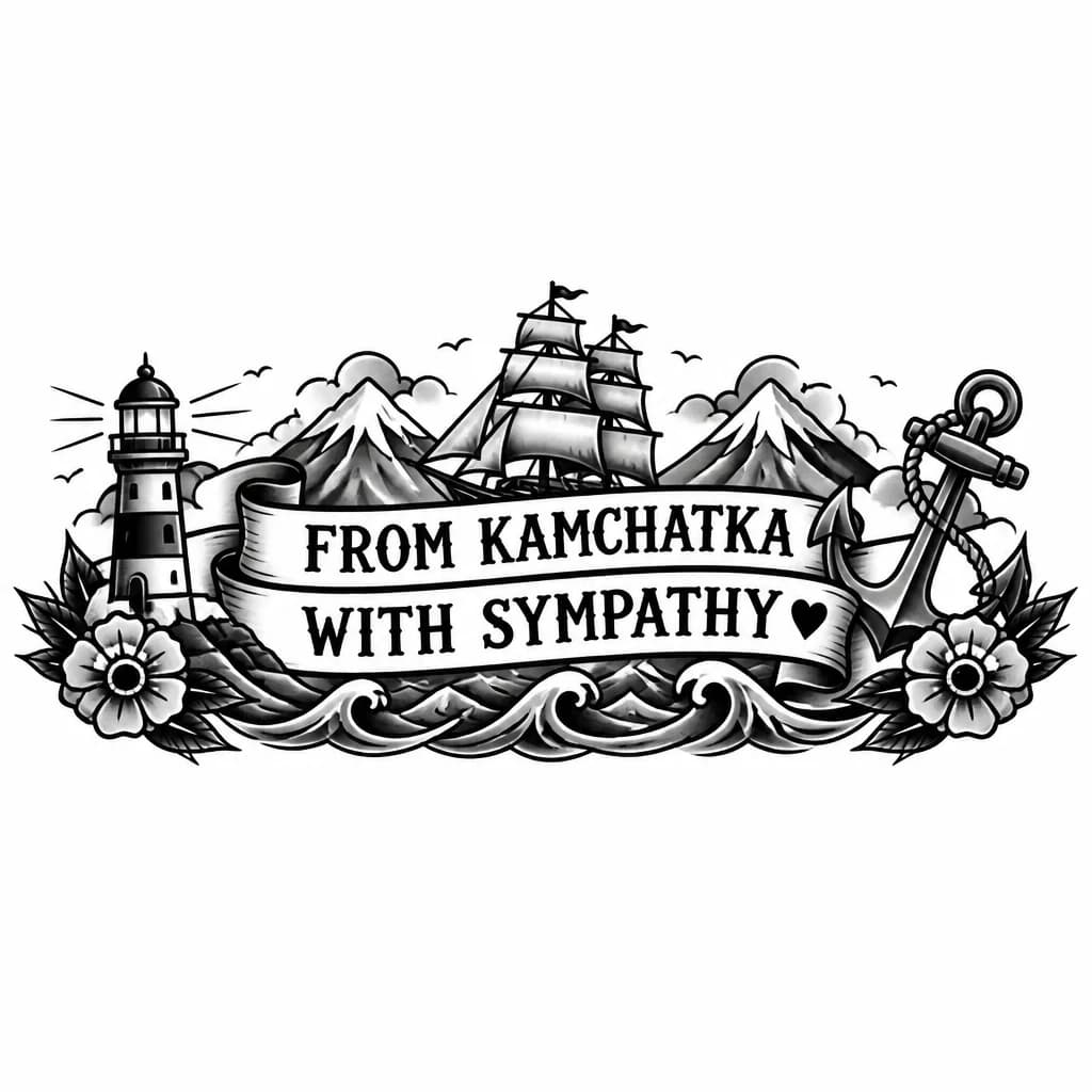 Тату эскиз: From Kamchatka with love с сердечком 