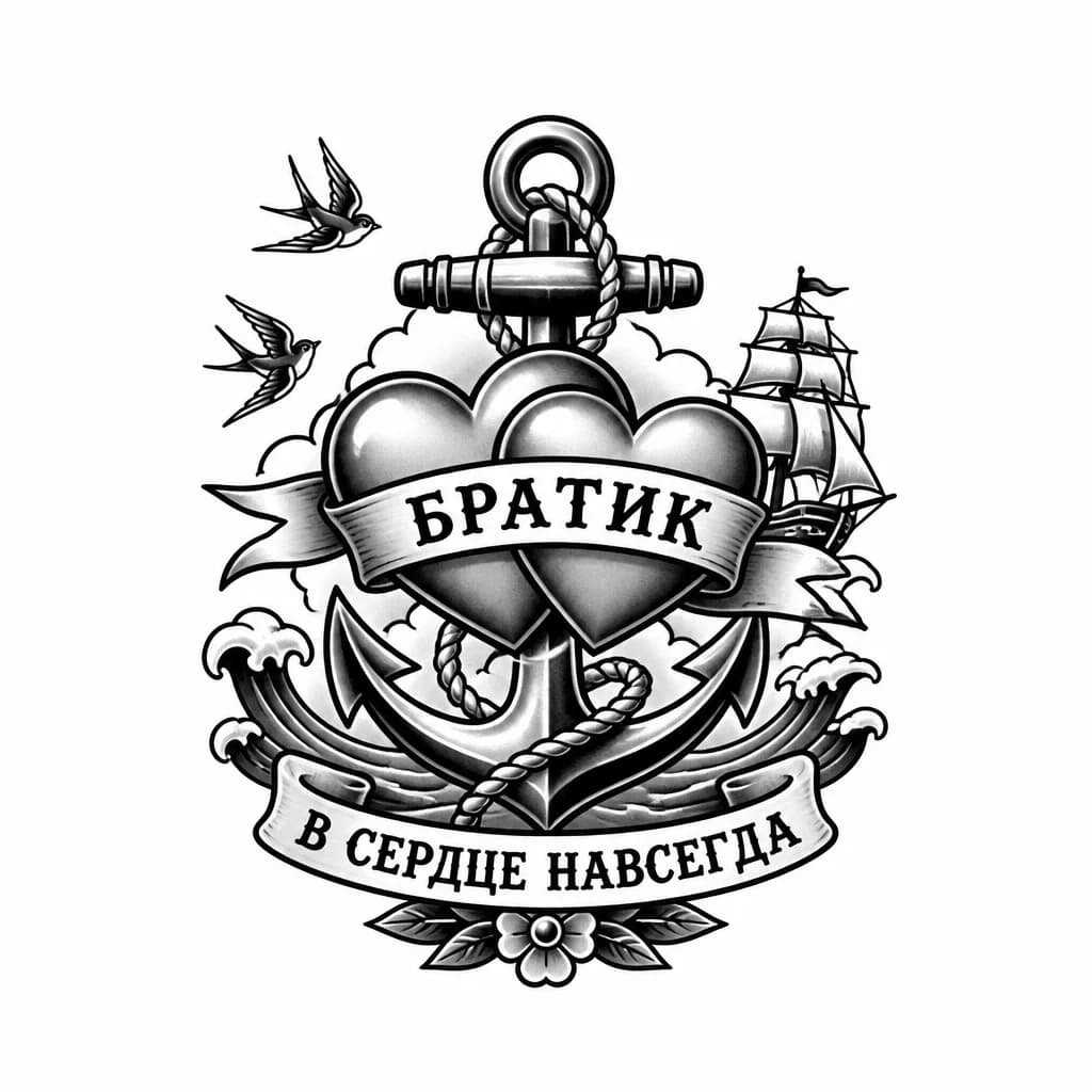 Тату эскиз: Сердца с надписью братик в середине 