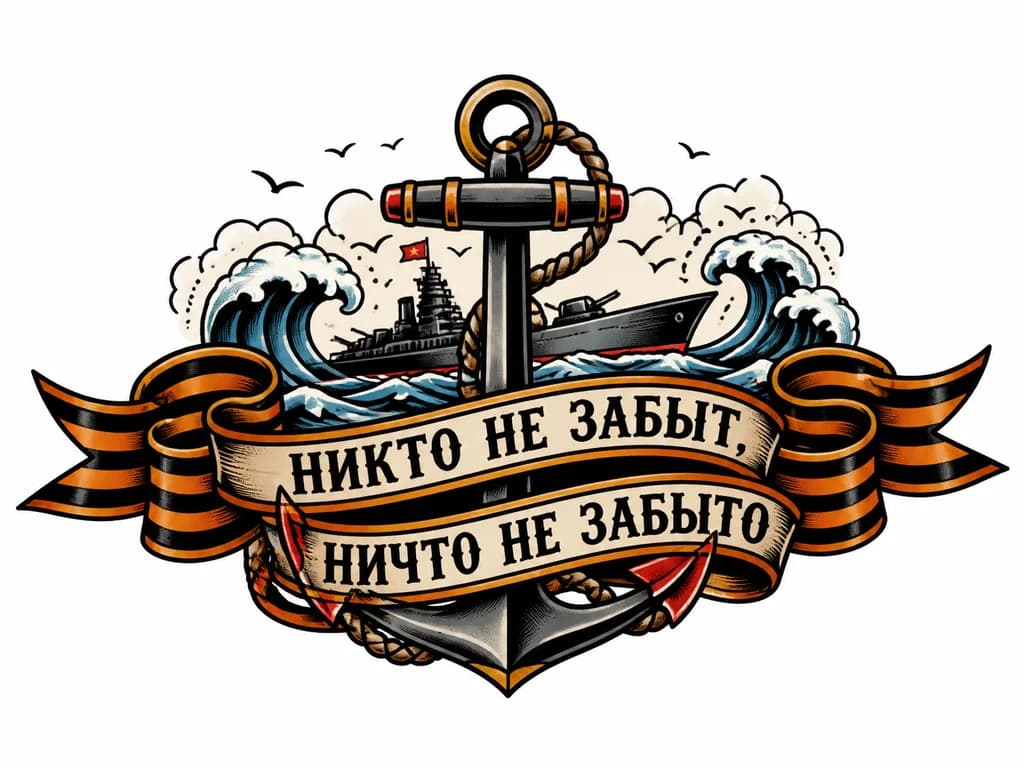 Тату эскиз: Георгиевская лента с надписью « Никто не забыт, ничто не забыто»