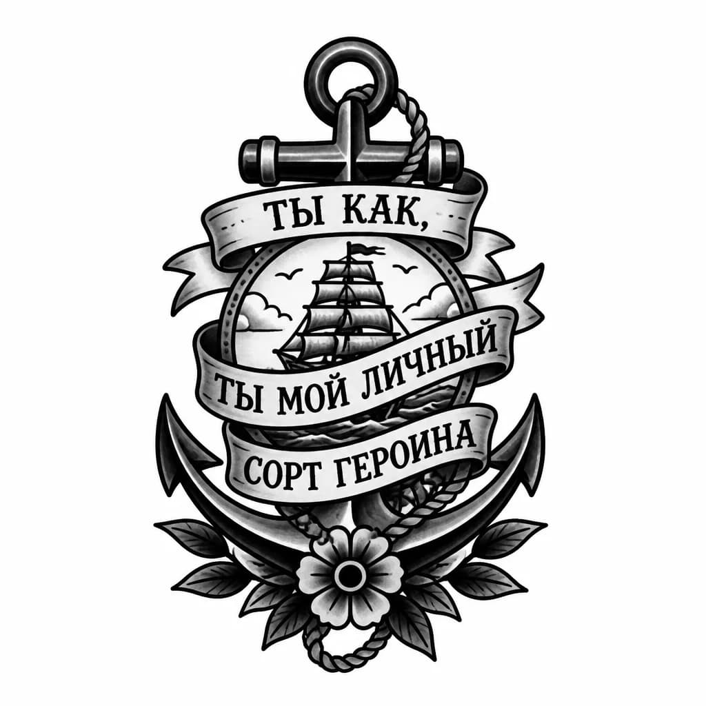 Тату эскиз: Надпись :Ты как наркотик, ты мой личный сорт героина  , на любом другом языке 