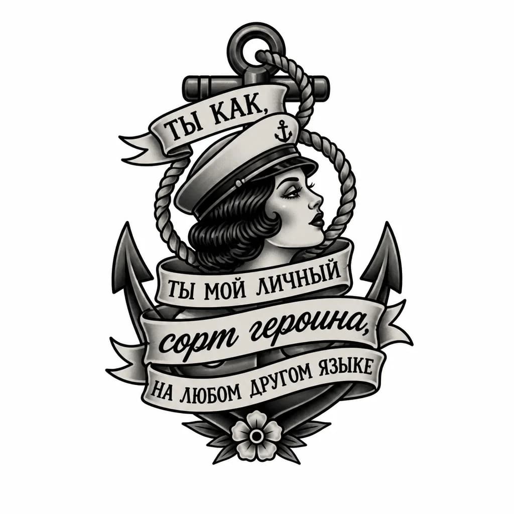 Тату эскиз: Надпись :Ты как наркотик, ты мой личный сорт героина  , на любом другом языке 