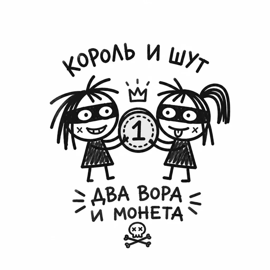 Тату эскиз: Парная татуировка для девочек по песне король и шут два вора и монета 