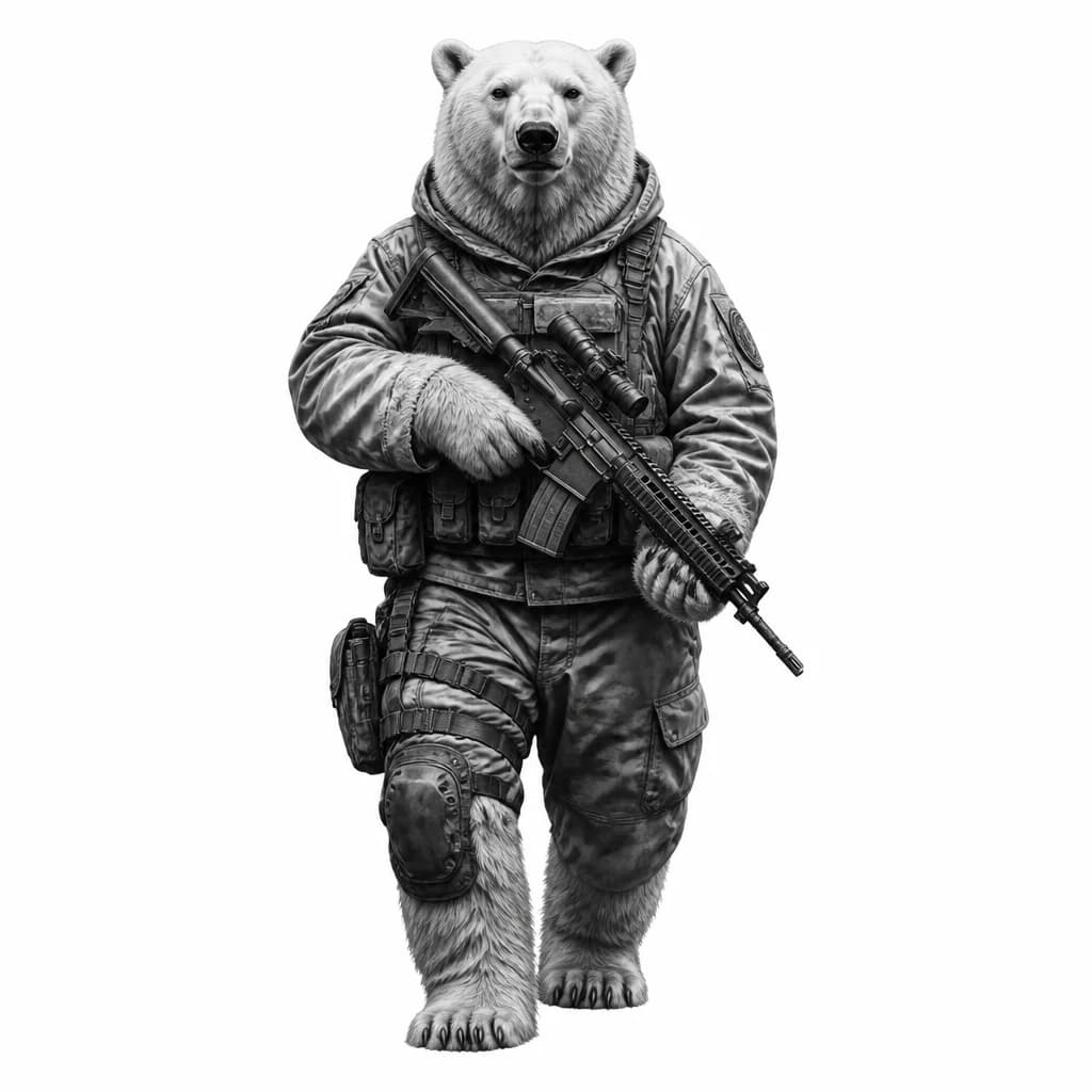 Тату эскиз: Белый военный мишка