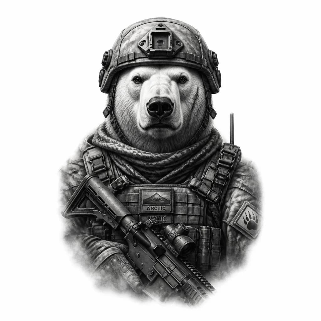 Тату эскиз: Белый военный мишка
