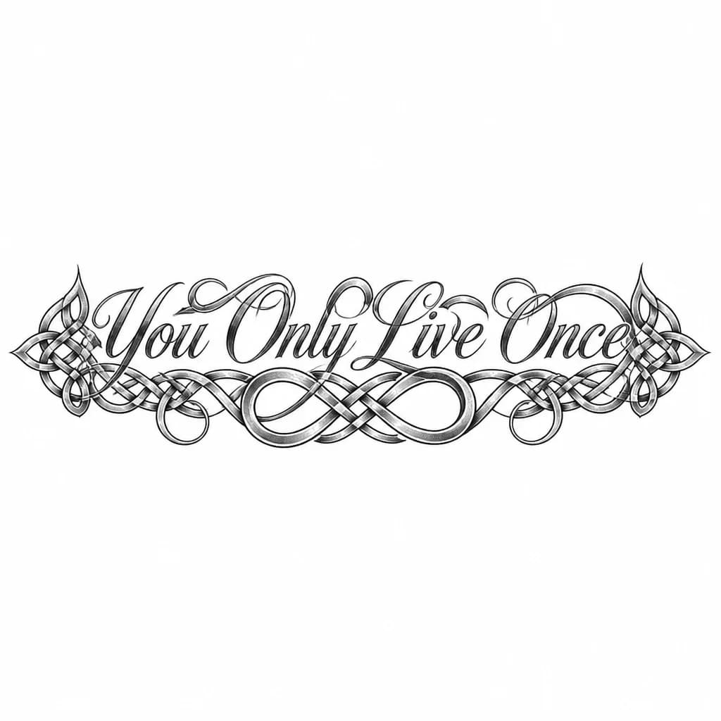Тату эскиз: Тату на внешней стороне предплечья надпись You Only Live Once каллиграфией 