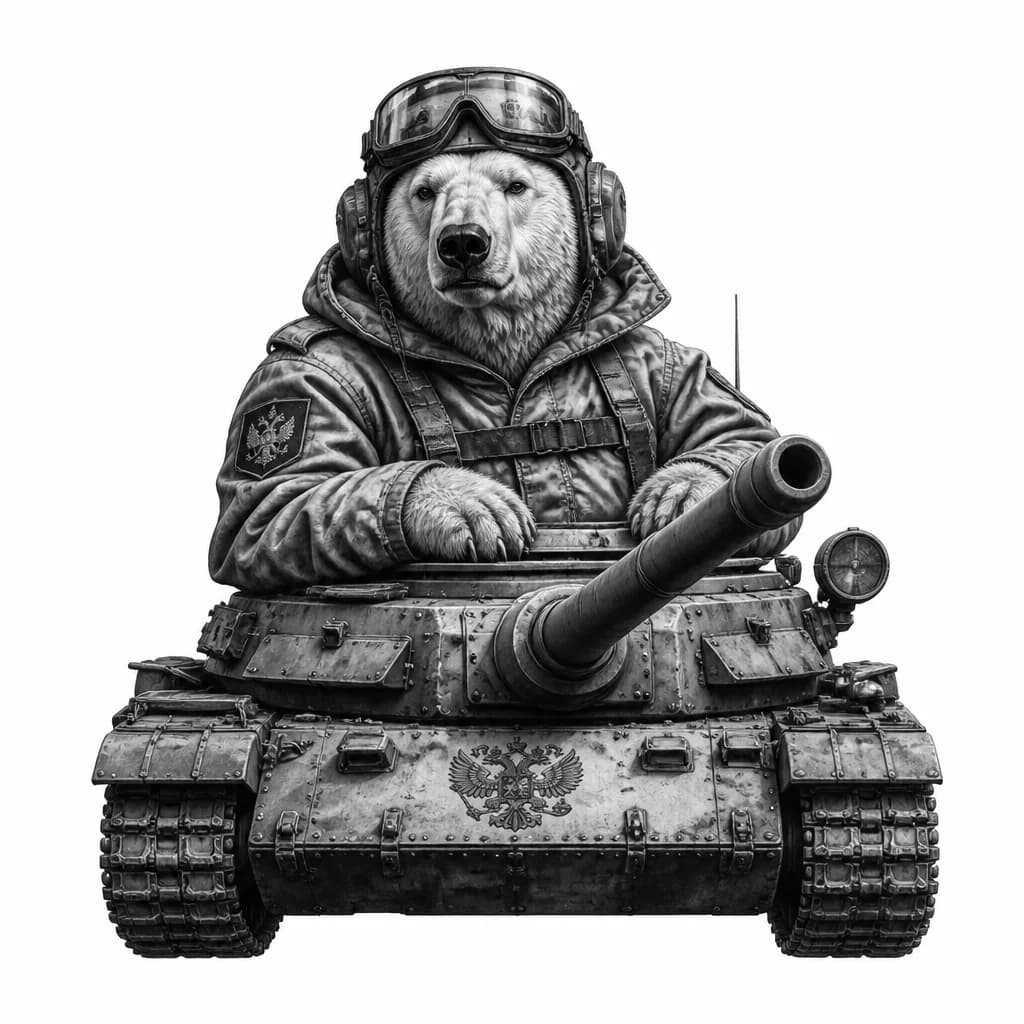 Тату эскиз: Военный белый медведь танкист