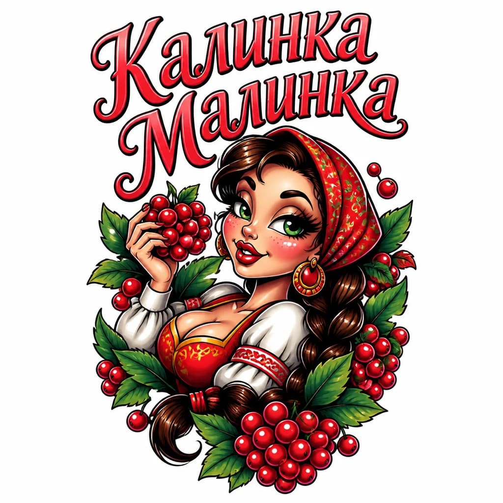Тату эскиз: надпись "калинка малинка" с заглавной буквой без фона