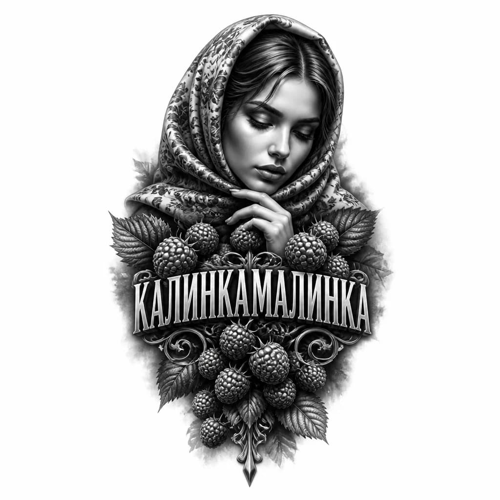 Тату эскиз: надпись "калинка малинка" слитными прописными буквами
