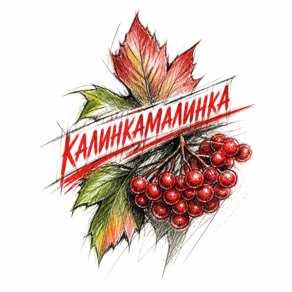 Тату эскиз: надпись "калинка малинка" слитными прописными буквами
