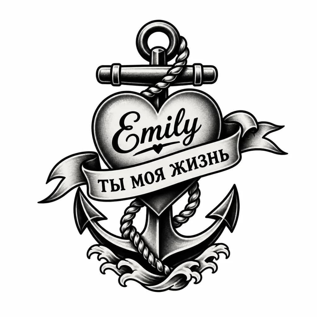 Тату эскиз: Имя дочери Emily и надпись - ты моя жизнь
