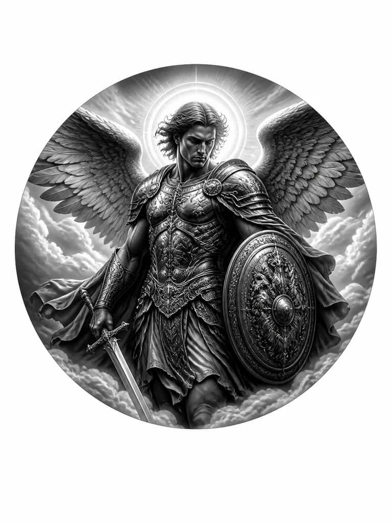 Тату эскиз: Архангел Михаил на небесах
