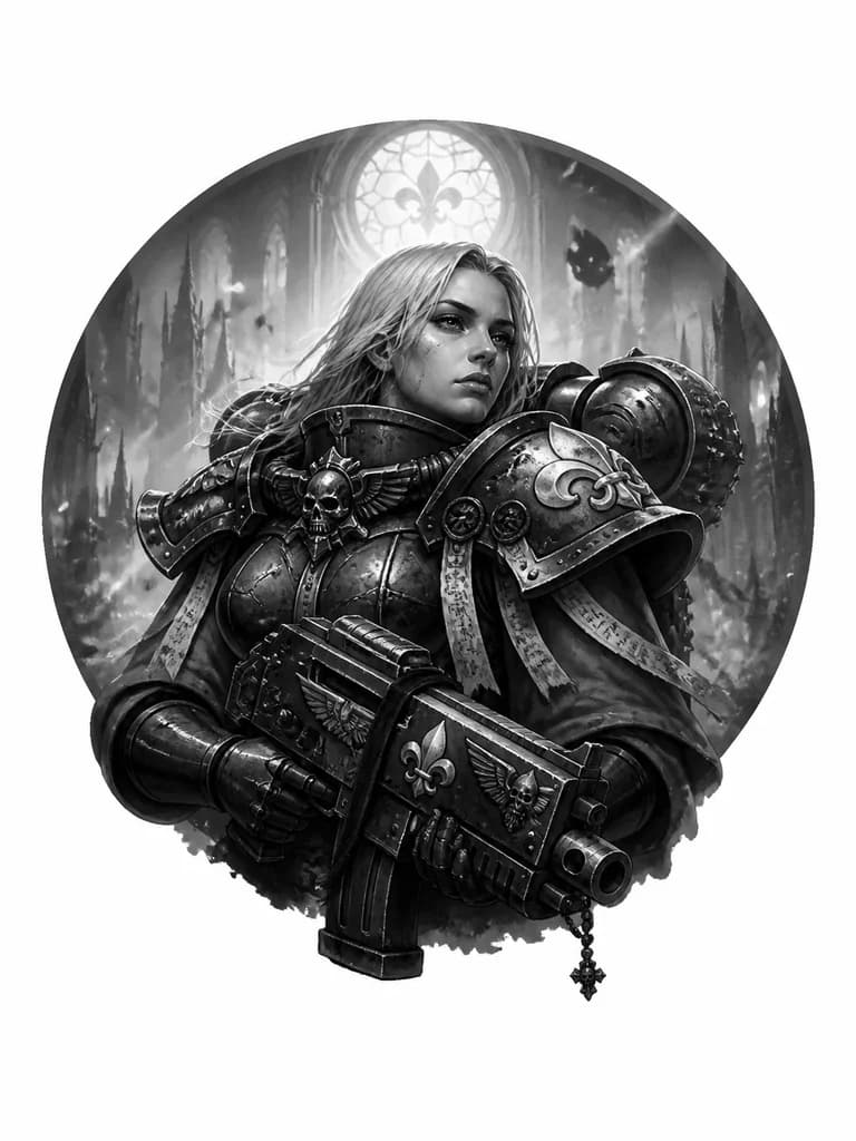 Тату эскиз: Сестра битвы из вселенной Warhammer 40000