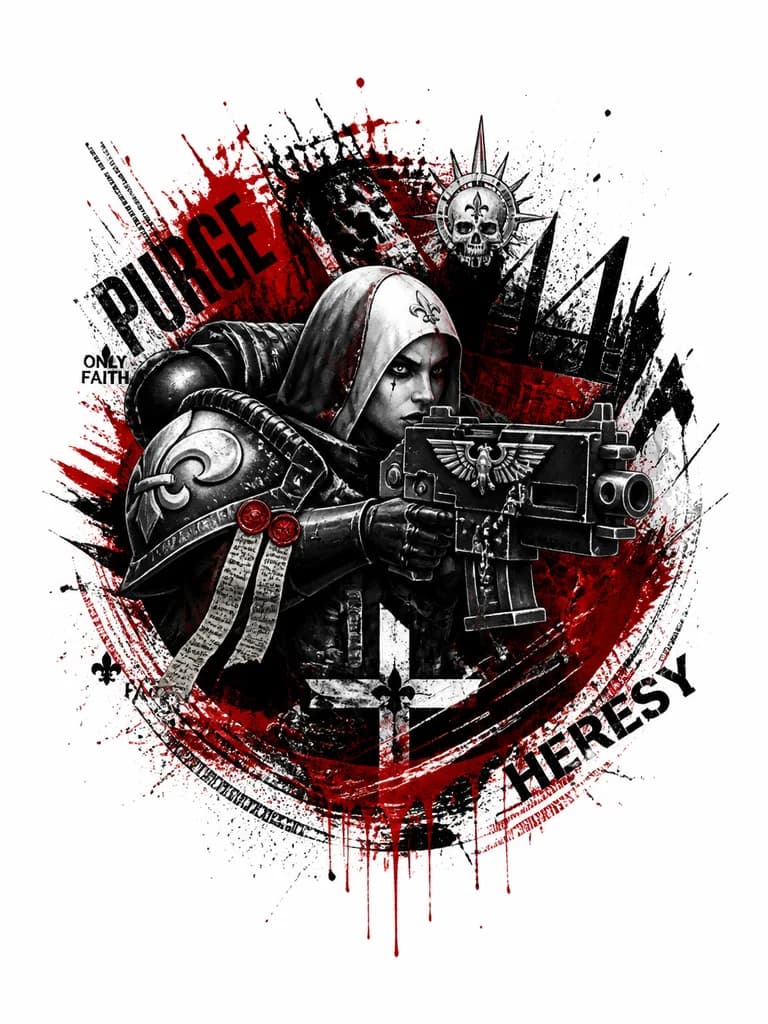 Тату эскиз: Сестра битвы из вселенной Warhammer 40000