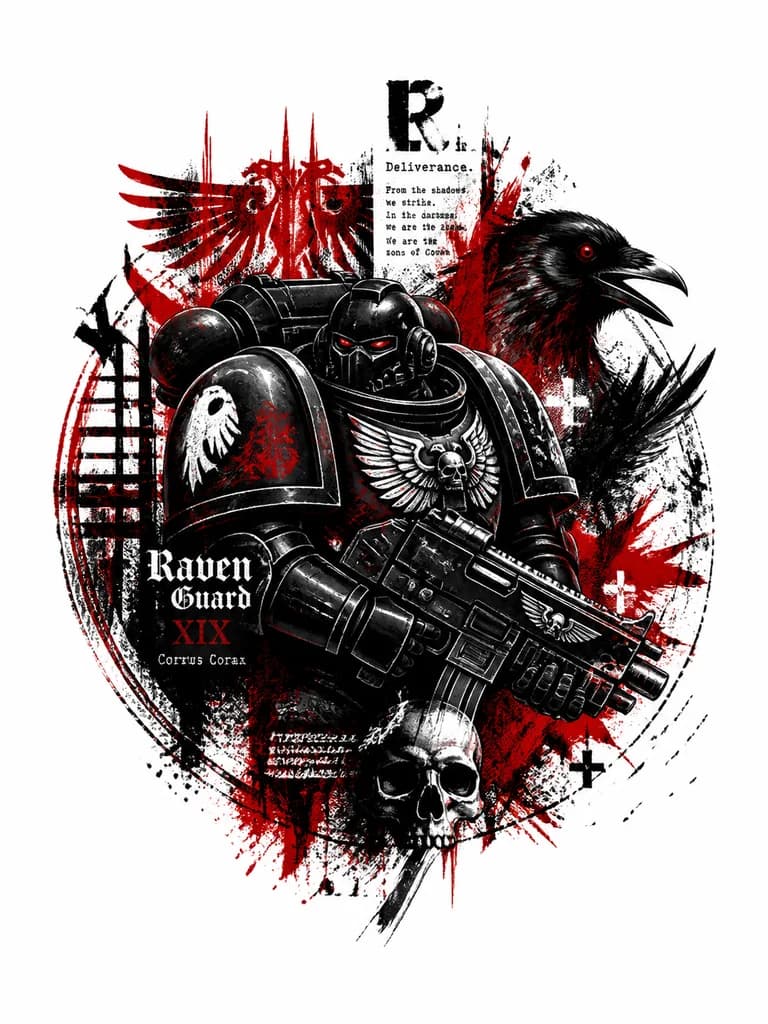 Тату эскиз: Космодесантник Кровавых Воронов из вселенной Warhammer 40000