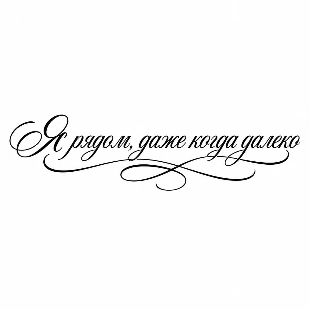 Тату эскиз: Font: Я рядом, даже когда далеко (elegant cursive script)